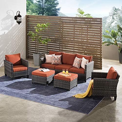 ovios Patio Furniture Set, 5 Pieces Outdoor Wicker Sofa Couch with Chairs, Ot...