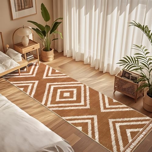 Brown Boho Hallway Runner Rugs 2x10ft Non Slip Washable for Kitchen