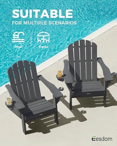 Folding Adirondack Chairs Set of 2, HDPE Outdoor Chair with 2 Cup Holders