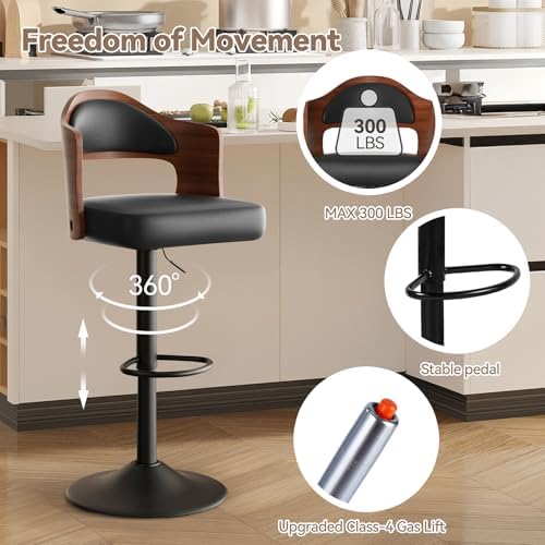 Swivel Bar Stools Set of 3,Bentwood Adjustable Height Barstools