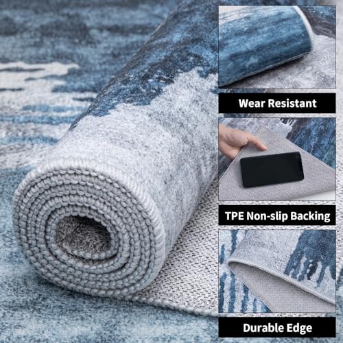 Ciicool 10x14 Area Rug Living Room Rug, Modern Abstract Washable Soft Navy