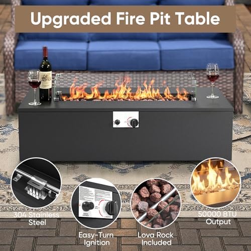 HUMMUH 11-Piece Patio Set with Swivel Rockers, Sofa and Fire Pit Table