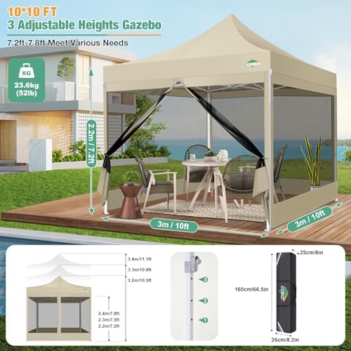 COBIZI 10x10 Heavy Duty Pop Up Canopy Tent with Mosquito Netting Sidewalls