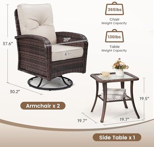wildformers Luxury Outdoor Swivel Wicker Glider Patio Chairs with Table Set