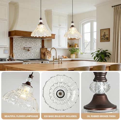 1 Piece Vintage Chandelier in Oil Rubbed Bronze Finish with Flower-Shaped Gla...