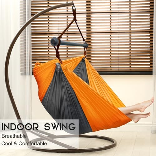 Hammock Chair Swing, Portable, Max 500lbs for Indoor/Outdoor (Orange, Gray)
