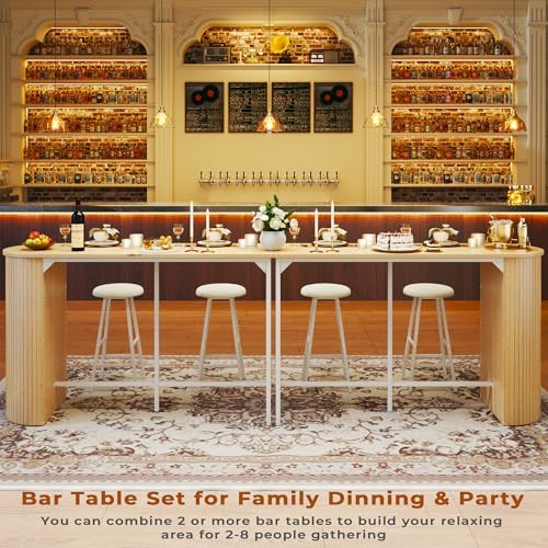 Fluted Bar Table and Chairs Set, 55'' Long Bar Tables with 2 Stools, ...