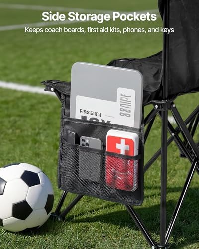 VEVOR Portable Folding Bench, 4 Seat Foldable Soccer Bench with Side Pockets ...