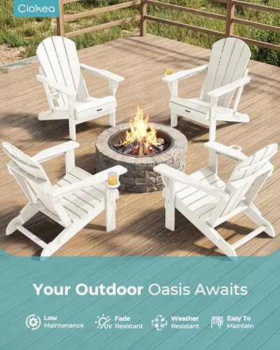 Ciokea Folding Adirondack Chair HDPE All-Weather Patio, White