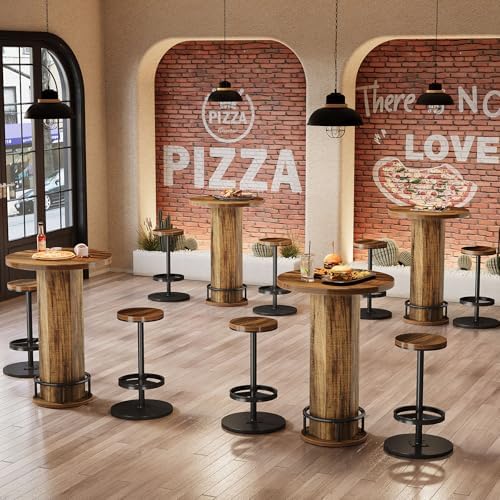 Tribesigns Round Bar Table with Chairs, Industrial Bistro Sets with 2 barstoo...