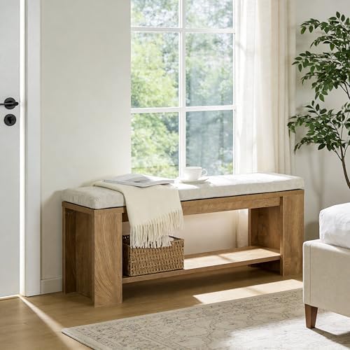 Tribesigns Upholstered Entryway Bench, 47-Inch Long Farmhouse End of Bed Benc...