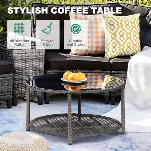 MEISSALIVVE 11-Piece Half-Moon Curved Outdoor Patio Furniture Set, Sectional ...