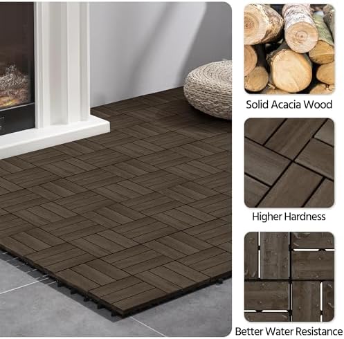Yaheetech 54PCS Acacia Wood Deck Tiles Interlocking Patio Flooring,Black