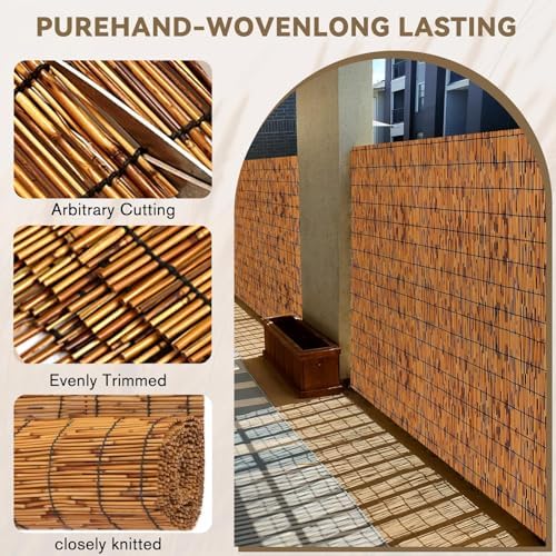 KOIUEYW Bamboo Reed Fencing, Light Russet Bamboo Fence Rolls 6ft High, Decora...