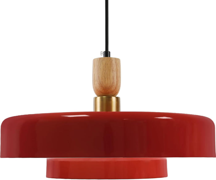 Mid-Century Pendant Light Kitchen Island Chandelier Light Fixture Vintage Small Ceiling Light with 2-Tiers Metal Shade for Dining Room Living Room (Red)