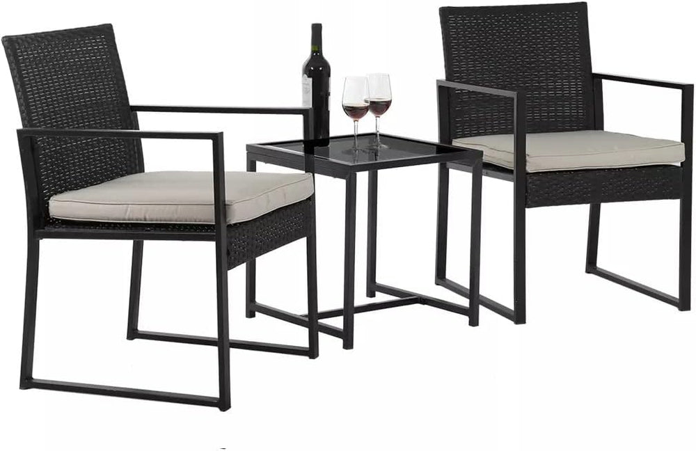 3 Pieces Outdoor Patio Furniture Sets Wicker Porch Furniture Bistro Table Rat...