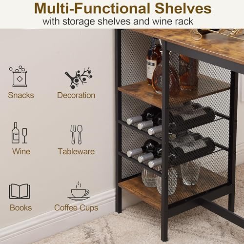 VECELO Bar Table and Chairs Set for 2, 3-Piece Dining Set with Storage Shelve...