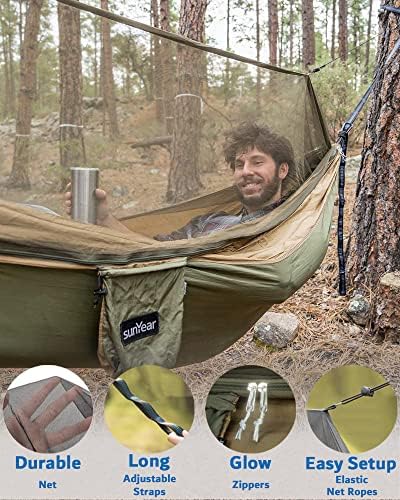 Sunyear Hammock Camping with Rain Fly Tarp and Net, Portable Camping Hammock ...