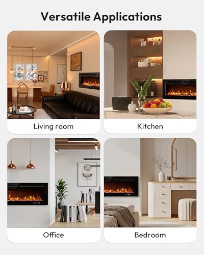 EUHOMY 60 Inch Electric Fireplace Recessed Wall Mounted