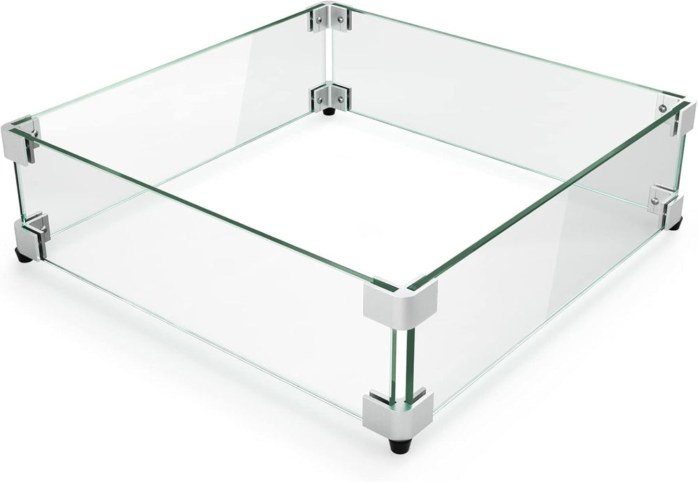 GASPRO 15" x 15" x 6" Fire Pit Glass Wind Guard, Tempered Glas...