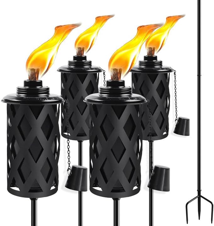 Citronella Torches for Outside Set of 4, 16 Oz Outdoor Torches with 3-Prong G...