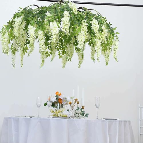 Efavormart 55" Cream Wisteria Hanging Canopy, 24-Branch Large Floral Cha...