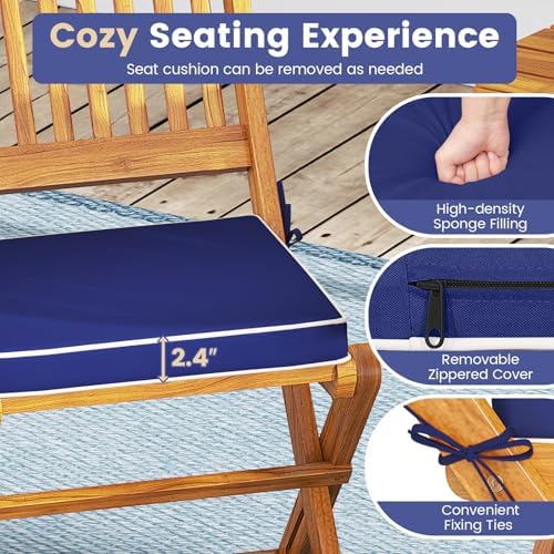 GIANTEX Patio Bistro Set 3 Pieces, Outdoor Acacia Wood Folding Table & Ch...