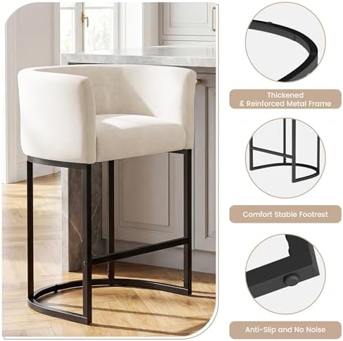 GRUSIGN Chenille Counter Height Bar Stools Set of 2, 26" Kitchen Island ...