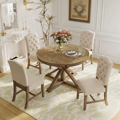 LUMISOL Round Dining Table Set for 4, Farmhouse Kitchen Table Set with Extend...