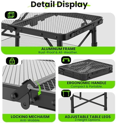 WildFinder Folding Grill Table, 2x1.3 FT Portable Camping Table, Foldable