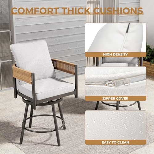 Grand patio Outdoor Swivel Bar Stools Set of 6, 26" Counter Height Swive...