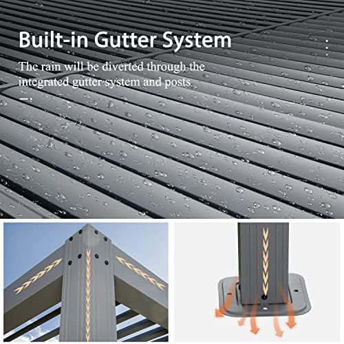 Domi Outdoor Pergola 12' × 16', Aluminium Louvered Pergola with Adjus...