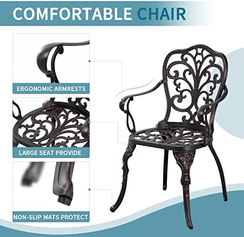 Outdoor Bistro Table and Chairs Set of 2 Cast Aluminum Patio Bistro Set with ...
