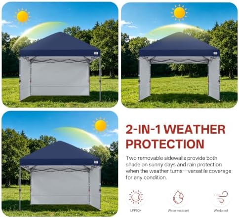 ABCCANOPY Easy Pop up Canopy Tent with 2 Sidewalls for Outdoor Sun Blocking o...