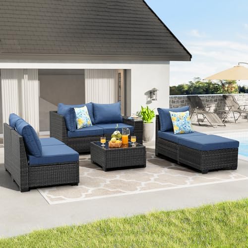 JOYURE 7 Pieces Patio Furniture Set All-Weather Outdoor Wicker Sectional Conv...