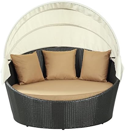 Modway Siesta Wicker Rattan Outdoor Patio Canopy Daybed in Espresso Mocha