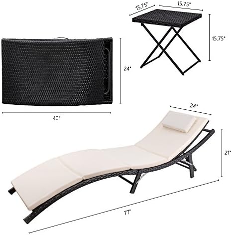Devoko Patio Chaise Lounge Sets Outdoor Rattan Adjustable Back 3 Pieces Cushi...