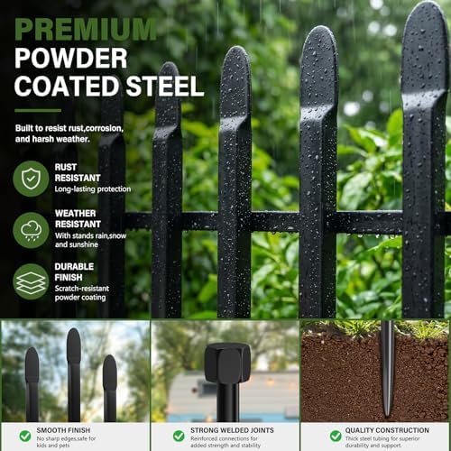 No Dig Decorative Garden Fence, 32in(H)×22ft(L), 10 Panels