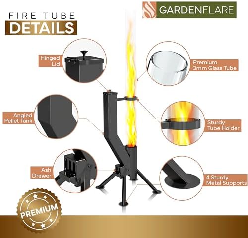 Premium 58in Wood Pellet Patio Heater, Fire Tube, Black