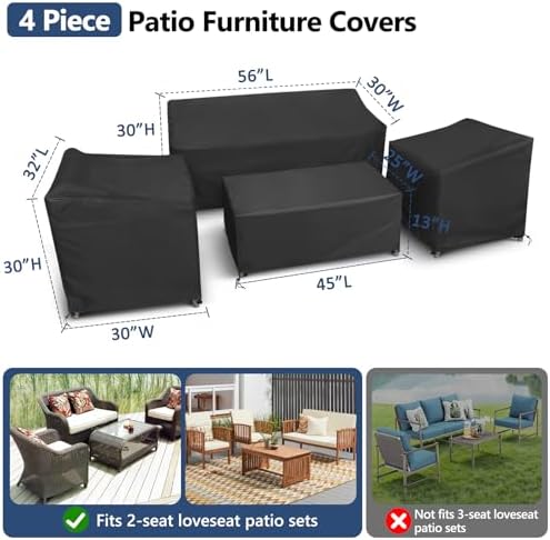STARTWO Outdoor Furniture Cover Waterproof 4 Piece, Black, Regular, 420D
