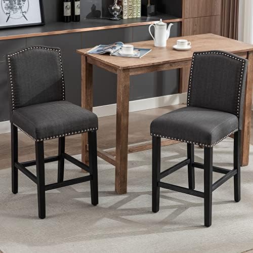 KCC Counter Height Bar Stool 26 Inches,Fabric Barstool Set of 4,Gray