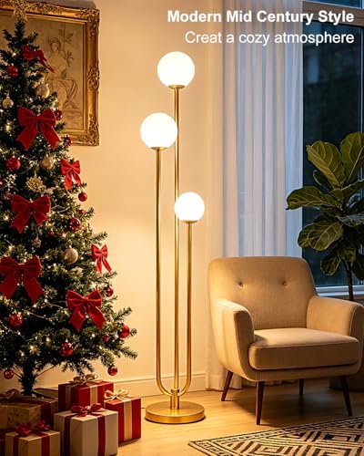 63IN 3-Light Dimmable Floor Lamp, Unique Gold Tall Standing Lamps with 3000K ...
