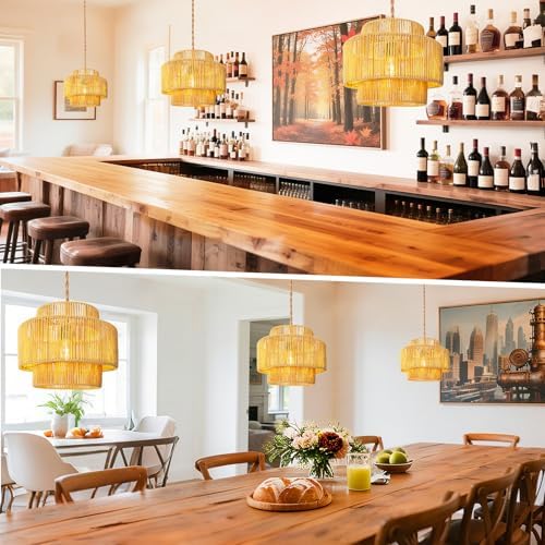 Hanging Light Lamp Shades Boho Rattan Lamp Shades, Woven LampShades for Floor...