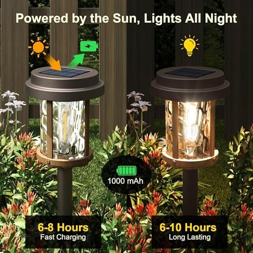 XMCOSY+ Solar Pathway Lights, 6 Pack Solar Outside Garden Landscape Lights