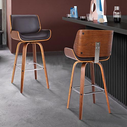 Armen Living Tyler 26" Counter Height Swivel Brown Faux Leather and Waln...
