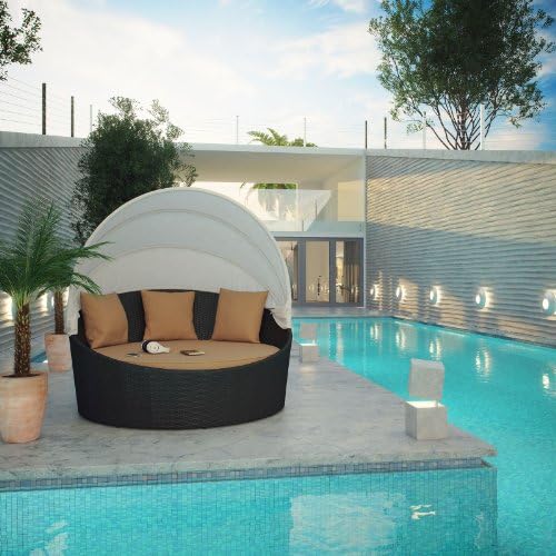 modway siesta wicker rattan outdoor patio canopy daybed shown in use