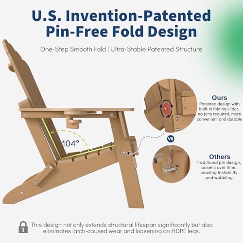 Plawdlik Oversized Folding Adirondack Chair Set of 4, Outdoor Chair, Teak