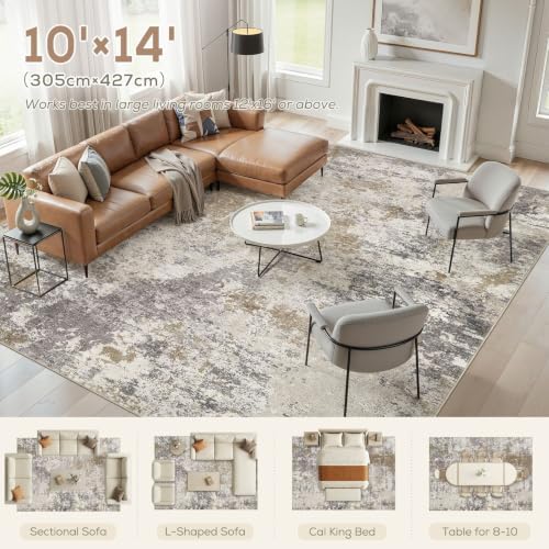 Nakagishi 10X14 Abstract Washable Area Rugs for Living Room-Brown Grey