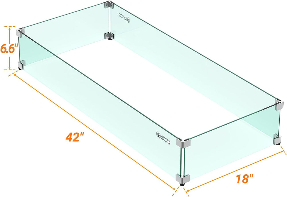 Skyflame 42" X 18" Rectangular Fire Pit Glass Wind Guard
