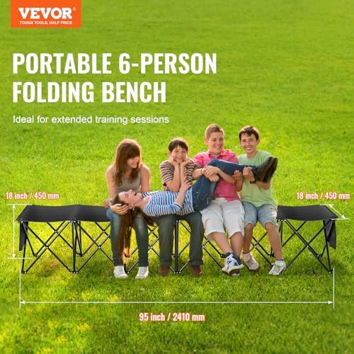 VEVOR Portable Folding Bench, 6 Seats Foldable Sideline Bench, Outdoor Campin...